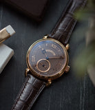 rare Voutilainen Vingt-8 Cal. 28 rose gold dress watch with brown guilloche dial for sale at A Collected Man London approved re-seller of preowned Voutilainen watches