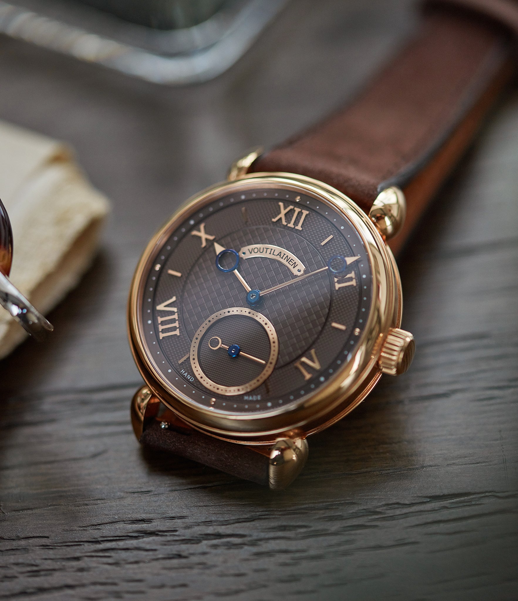 sell Voutilainen Vingt-8 Cal. 28 rose gold dress watch with brown guilloche dial for sale at A Collected Man London approved re-seller of preowned Voutilainen watches