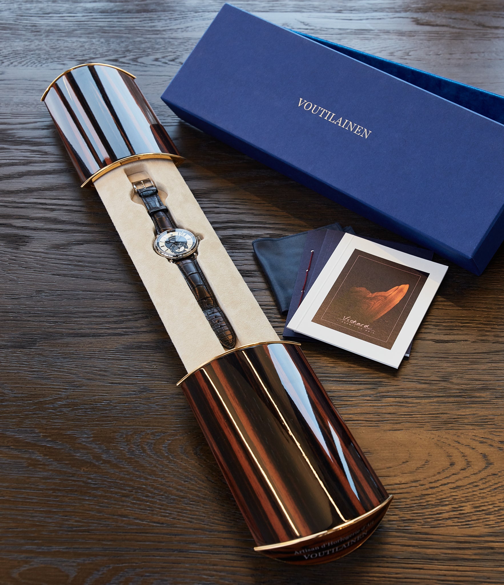 full set Kari Voutilainen GMT-6 two-tone dial white gold rare hand-made watch from independent watchmaker for sale online at A Collected Man London UK specialist of rare watches