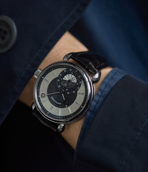 on the wrist Kari Voutilainen GMT-6 two-tone dial white gold rare hand-made watch from independent watchmaker for sale online at A Collected Man London UK specialist of rare watches