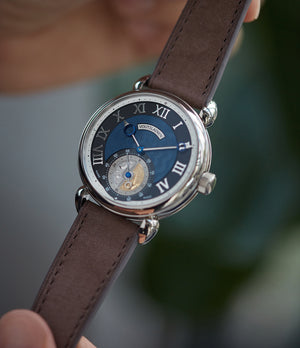 find Voutilainen GMT-6 white gold blue dial dress watch for sale online at A Collected Man London UK approved re-seller of independent watchmakers