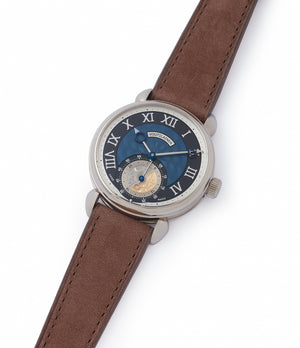 shop Voutilainen GMT-6 white gold blue dial dress watch for sale online at A Collected Man London UK approved re-seller of independent watchmakers