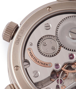 Voutilainen hand-made movement GMT-6 white gold blue dial dress watch for sale online at A Collected Man London UK approved re-seller of independent watchmakers