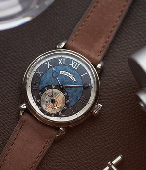 unique Voutilainen GMT-6 blue dial dress watch for sale online at A Collected Man London UK approved re-seller of independent watchmakers