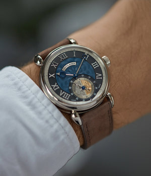 rare Voutilainen GMT-6 blue dial dress watch for sale online at A Collected Man London UK approved re-seller of independent watchmakers