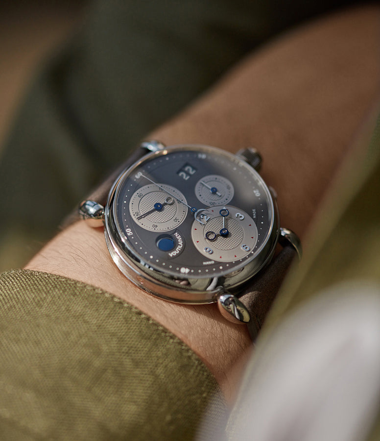 rare Kari Voutilainen Unique Piece Masterpiece Chronograph II steel watch for sale A Collected Man London UK approved reseller of Voutilainen