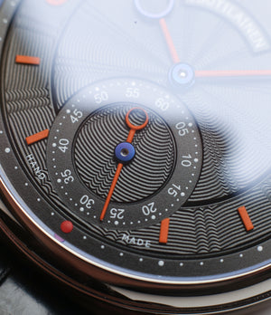 black giulloche dial with orange Kari Voutilainen Vingt-8 Cal. 28 two substitute dial white gold watch for sale online at a Collected Man online specialist platform for independent watchmakers 