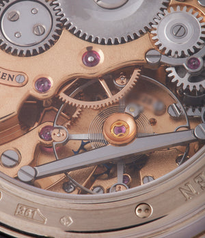 Cal. 28 Voutilainen Vingt-8R power reserve white gold watch silver dial for sale online at A Collected Man London UK specialist of independent watchmakers