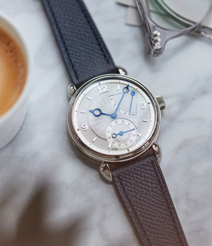 Kari Voutilainen Vingt-8R power reserve white gold watch silver dial for sale online at A Collected Man London UK specialist of independent watchmakers