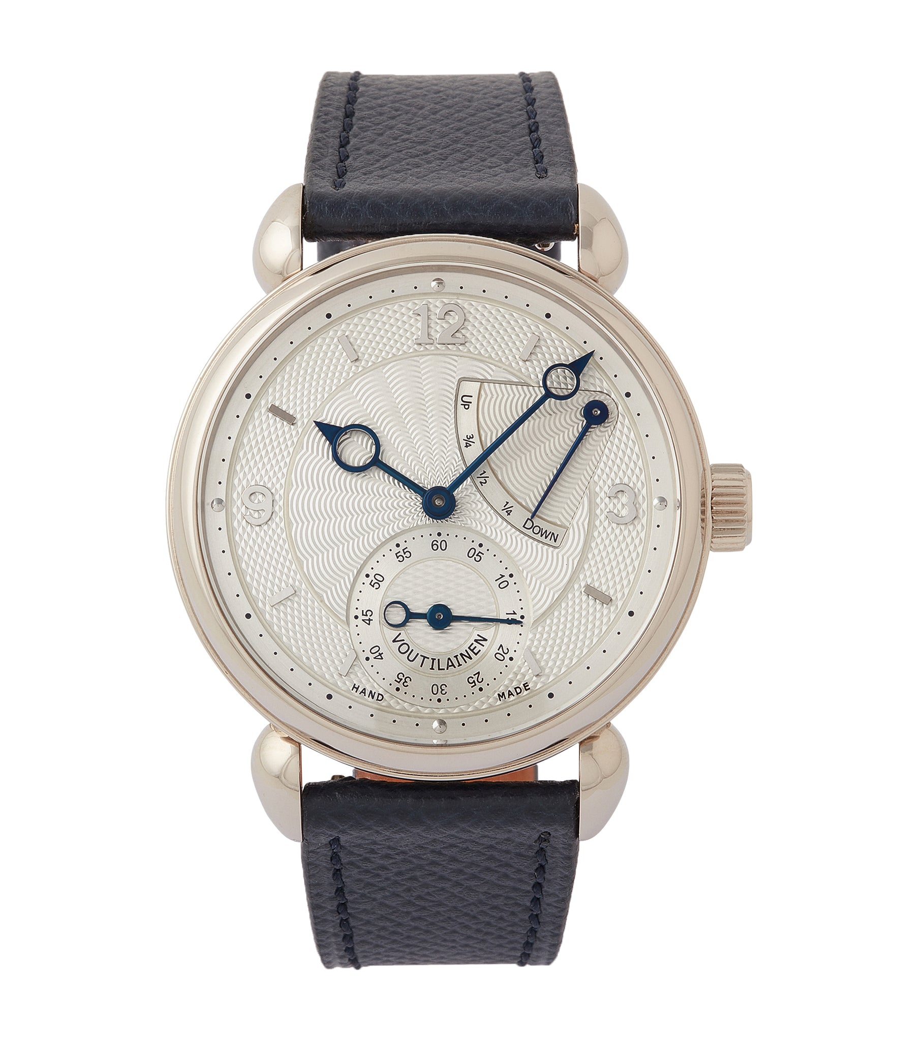 buy Voutilainen Vingt-8R power reserve white gold watch silver dial for sale online at A Collected Man London UK specialist of independent watchmakers