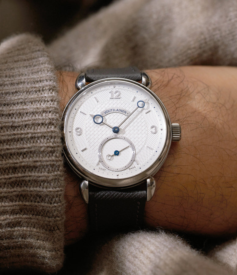 Voutilainen Vingt-8 | Platinum | Available worldwide at A Collected Man | Wrist shot