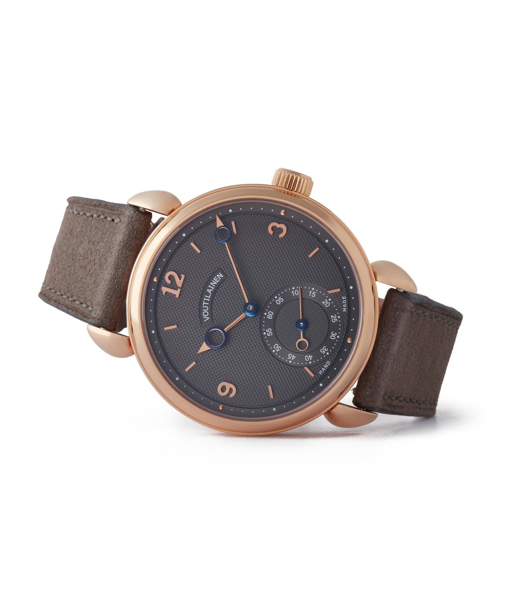 side-shot rare independent watchmaker Kari Voutilainen Vingt-8 grey dial rose gold time-only watch independent watchmaker for sale online A Collected Man London UK specialist rare watches