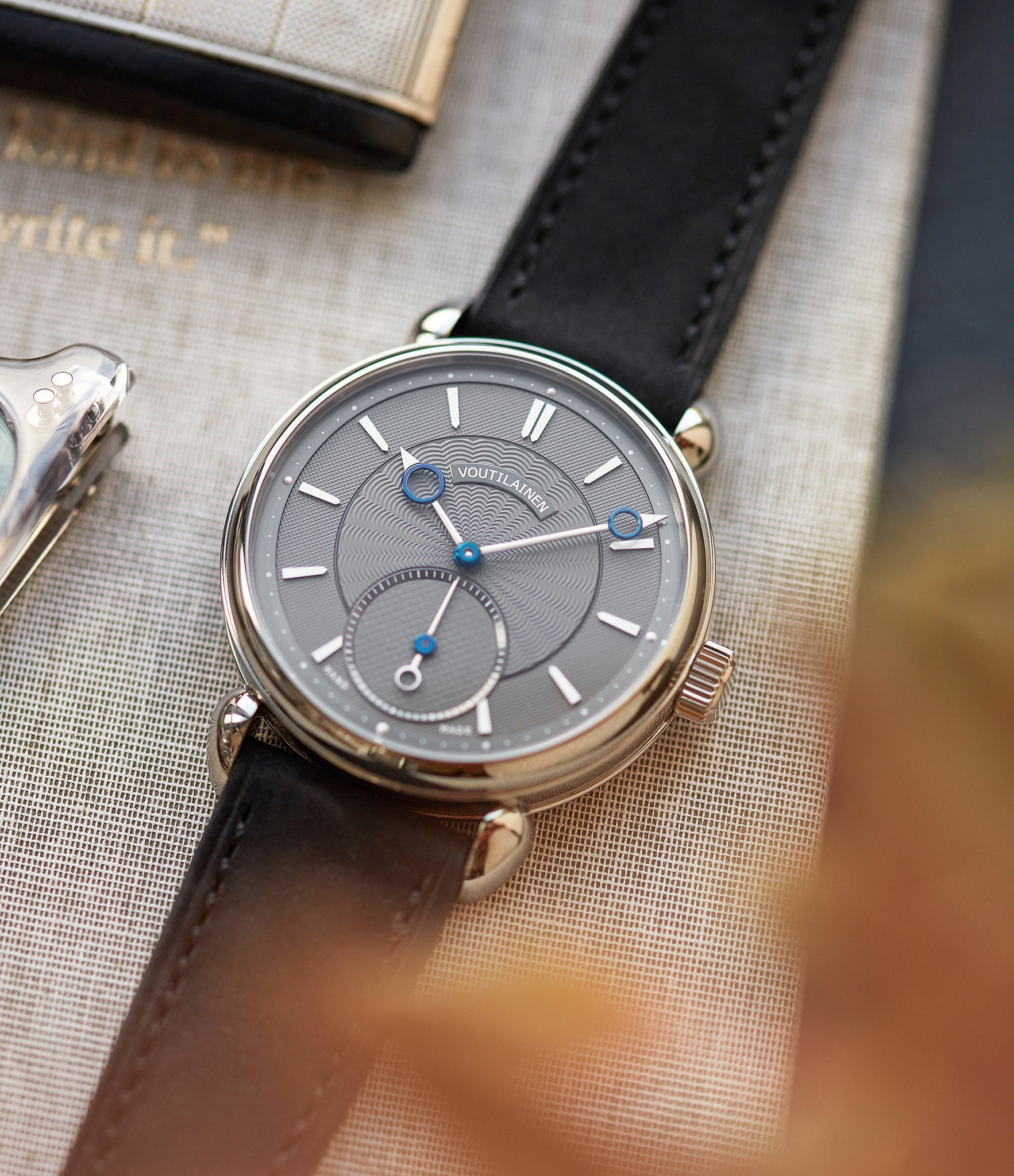 Buy Sofia Molequin watch strap Voutilainen black nubuck leather quick-release springbars buckle handcrafted European-made for sale online at A Collected Man London