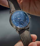 Voutilainen Vingt-8 Cal. 28 blue dial dress watch at A Collected Man London approved re-seller of independent watchmakers