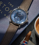 Kari Voutilainen Vingt-8 Cal. 28 blue dial white gold dress watch at A Collected Man London approved re-seller of independent watchmakers