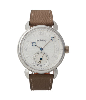 Buy Kari Voutilainen Vingt-8 platinum silver dial Cal. 28 time-only dress watch for sale online at A Collected Man London UK specialist independent watchmakers