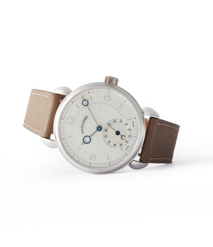 side-shot collect Kari Voutilainen Vingt-8 platinum silver dial Cal. 28 time-only dress watch for sale online at A Collected Man London UK specialist independent watchmakers 