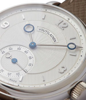 silver guilloche dial Kari Voutilainen Vingt-8 platinum silver dial Cal. 28 time-only dress watch for sale online at A Collected Man London UK specialist independent watchmakers