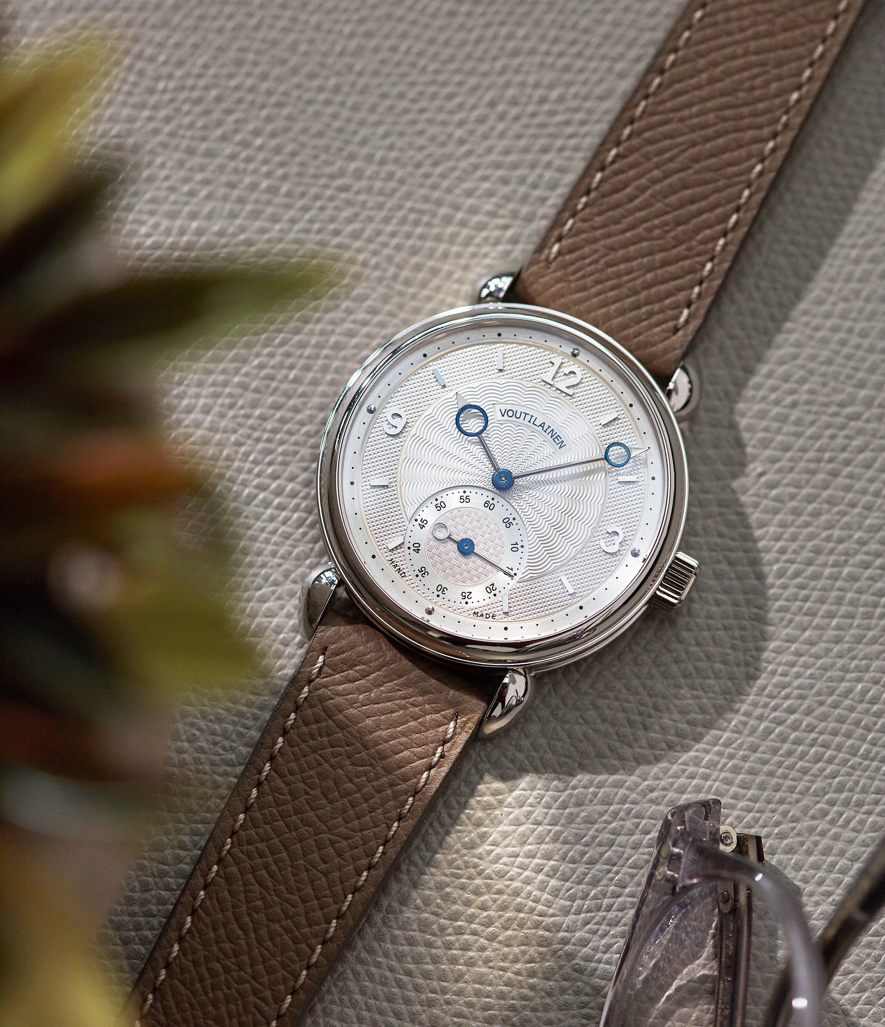 preowned Voutilainen Vingt-8 platinum silver dial Cal. 28 time-only dress watch for sale online at A Collected Man London UK specialist independent watchmakers 
