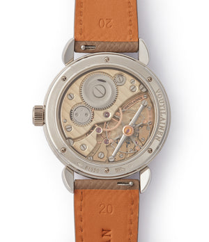 hand-finished Cal. 28 manual-winding Voutilainen Vingt-8 platinum silver dial time-only dress watch for sale online at A Collected Man London UK specialist independent watchmakers