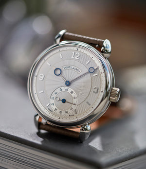 pre-owned Kari Voutilainen Vingt-8 platinum silver dial Cal. 28 time-only dress watch for sale online at A Collected Man London UK specialist independent watchmakers