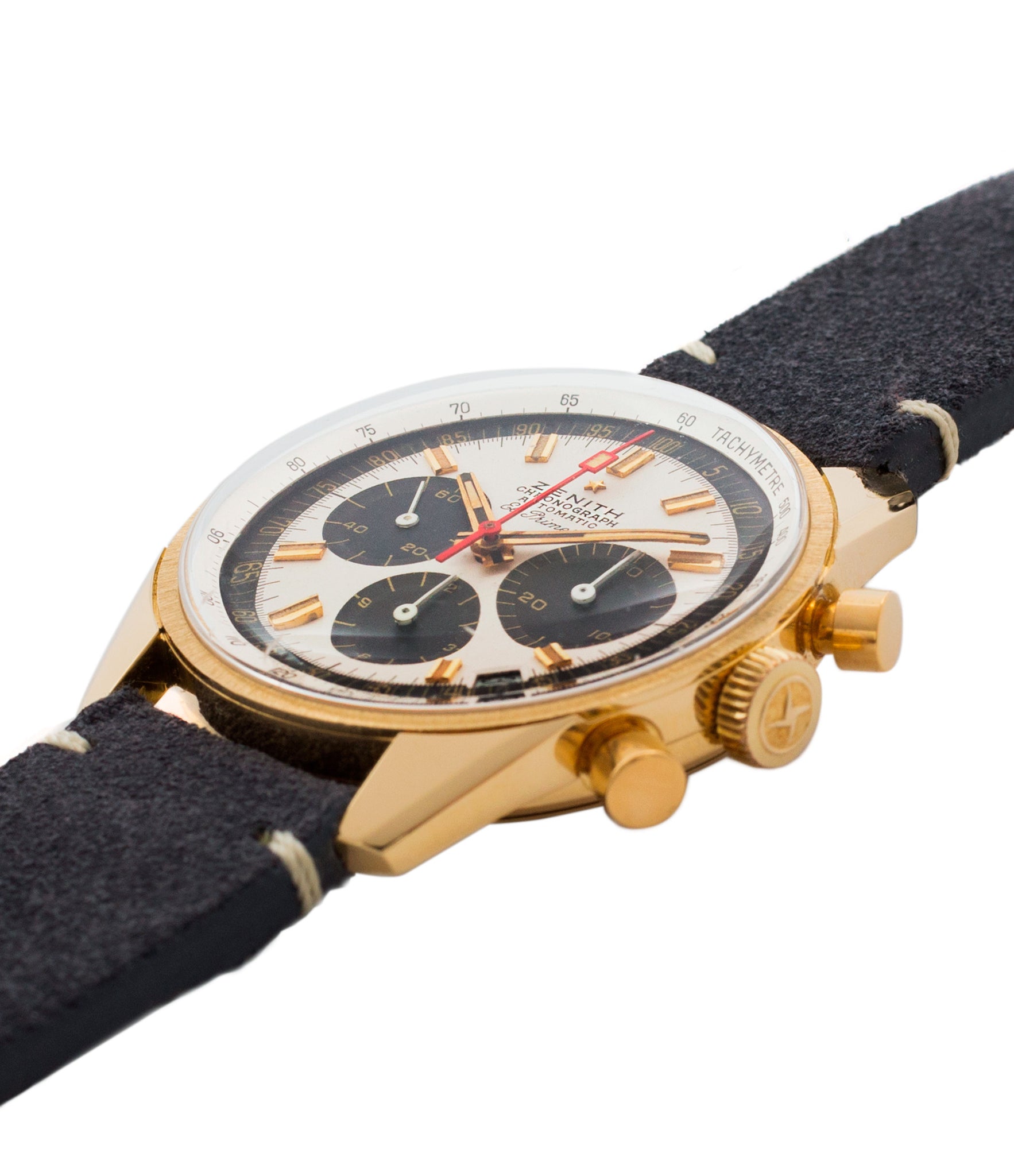 selling Zenith El Primero G381 rare yellow gold vintage chronograph date watch for sale online at A Collected Man London vintage watch specialist