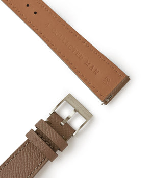 Buy grained leather quality watch strap in earthy taupe taupe from A Collected Man London, in short or regular lengths. We are proud to offer these hand-crafted watch straps, thoughtfully made in Europe, to suit your watch. Available to order online for worldwide delivery.