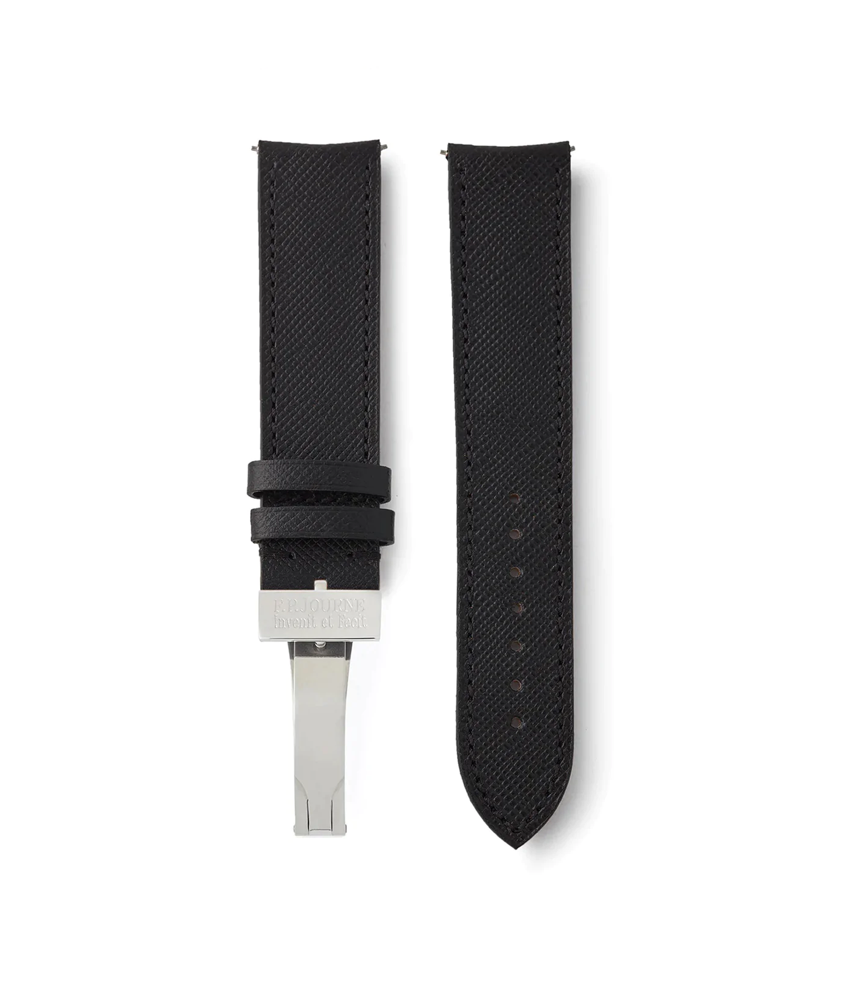 Order 20mm x 19mm Singapore Molequin F. P. Journe curved watch strap Saffiano black calfskin leather quick-release springbars buckle handcrafted European-made for sale online at A Collected Man London