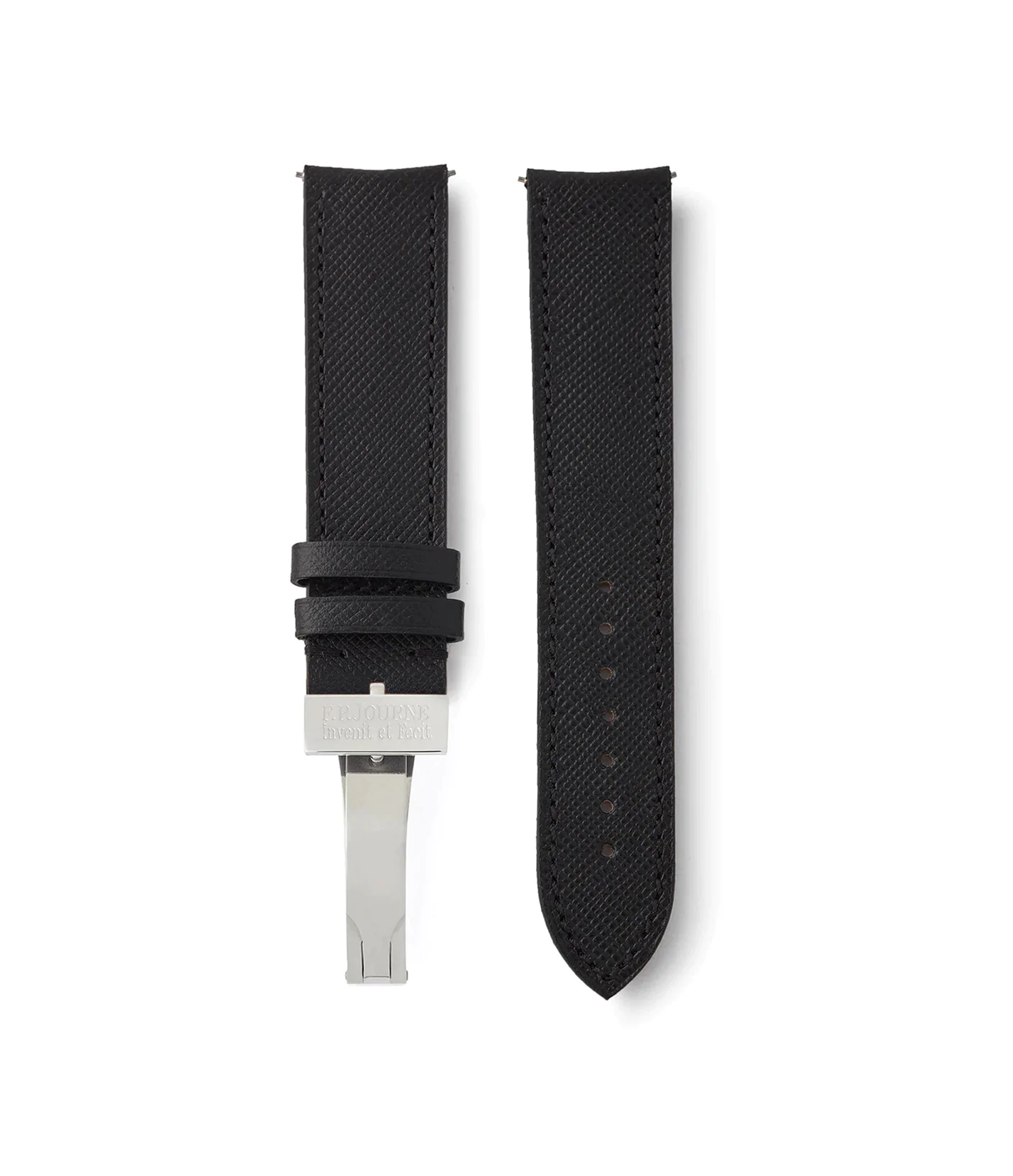 Buy saffiano quality watch strap in polished obsidian black from A Collected Man London, in short or regular lengths. We are proud to offer these hand-crafted watch straps, thoughtfully made in Europe, to suit your watch. Available to order online for worldwide delivery.