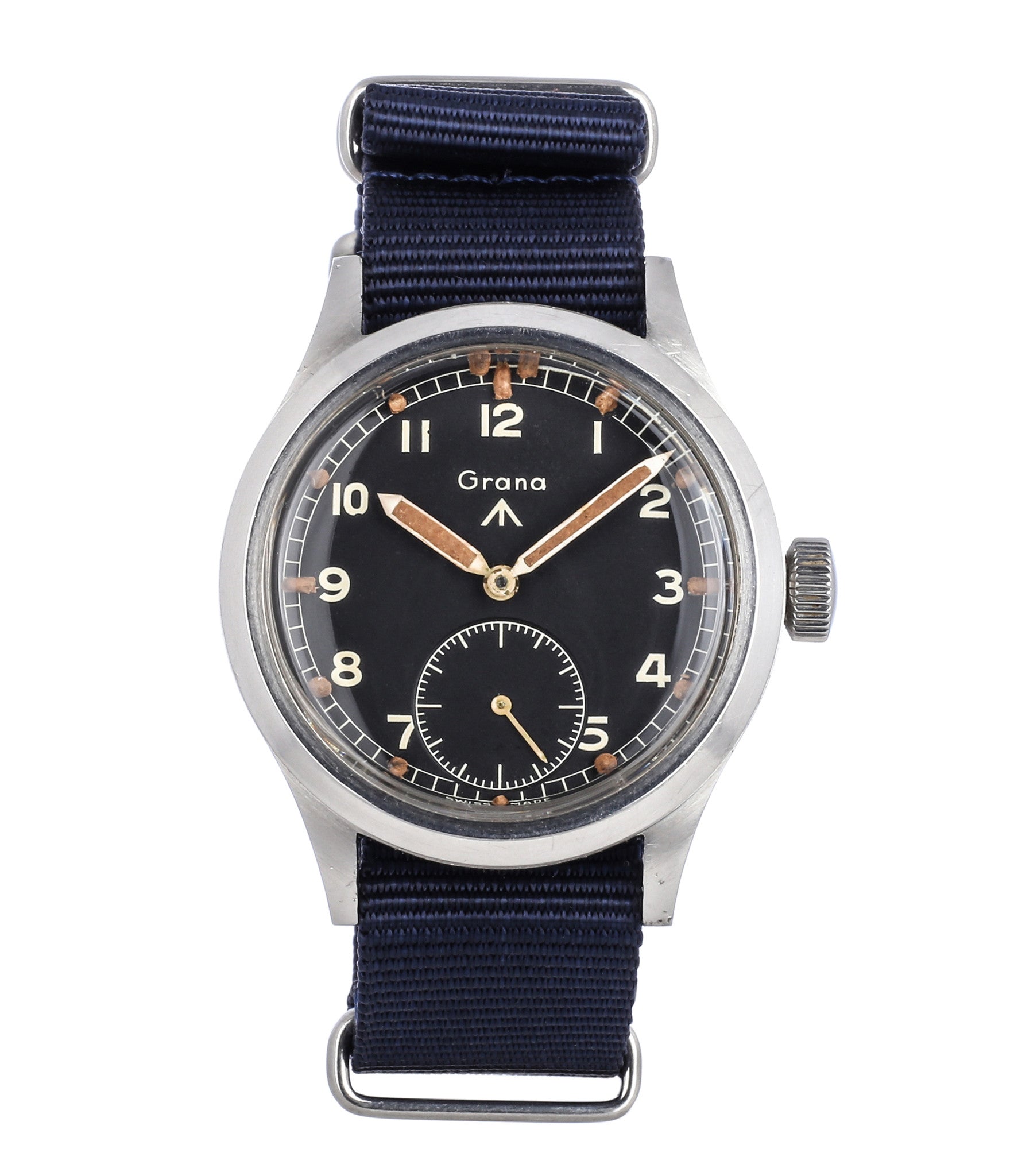 buy vintage Grana WWW military British MOD M18565 steel rare manul-winding black original dial watch for sale online WATCH XCHANGE London