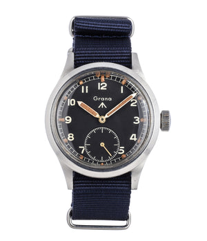 buy vintage Grana WWW military British MOD M18565 steel rare manul-winding black original dial watch for sale online WATCH XCHANGE London