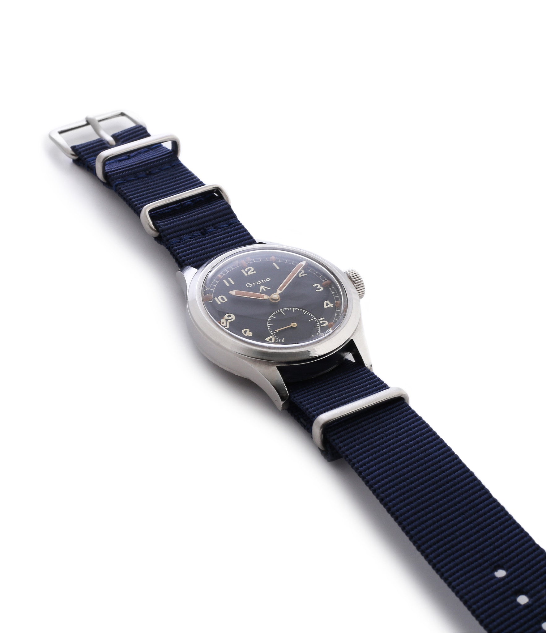 buy vintage Grana WWW military British MOD M18565 steel rare manul-winding black original dial watch for sale online WATCH XCHANGE London