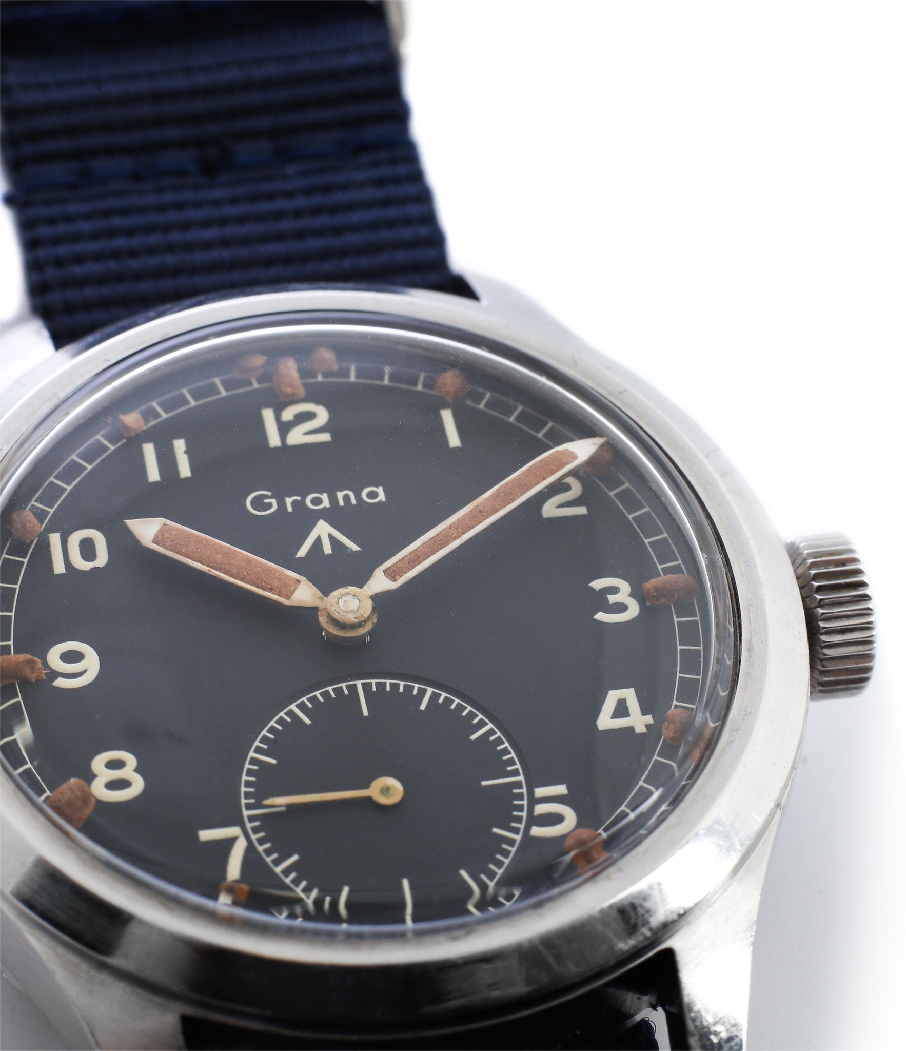 buy vintage Grana WWW military British MOD M18565 steel rare manul-winding black original dial watch for sale online WATCH XCHANGE London
