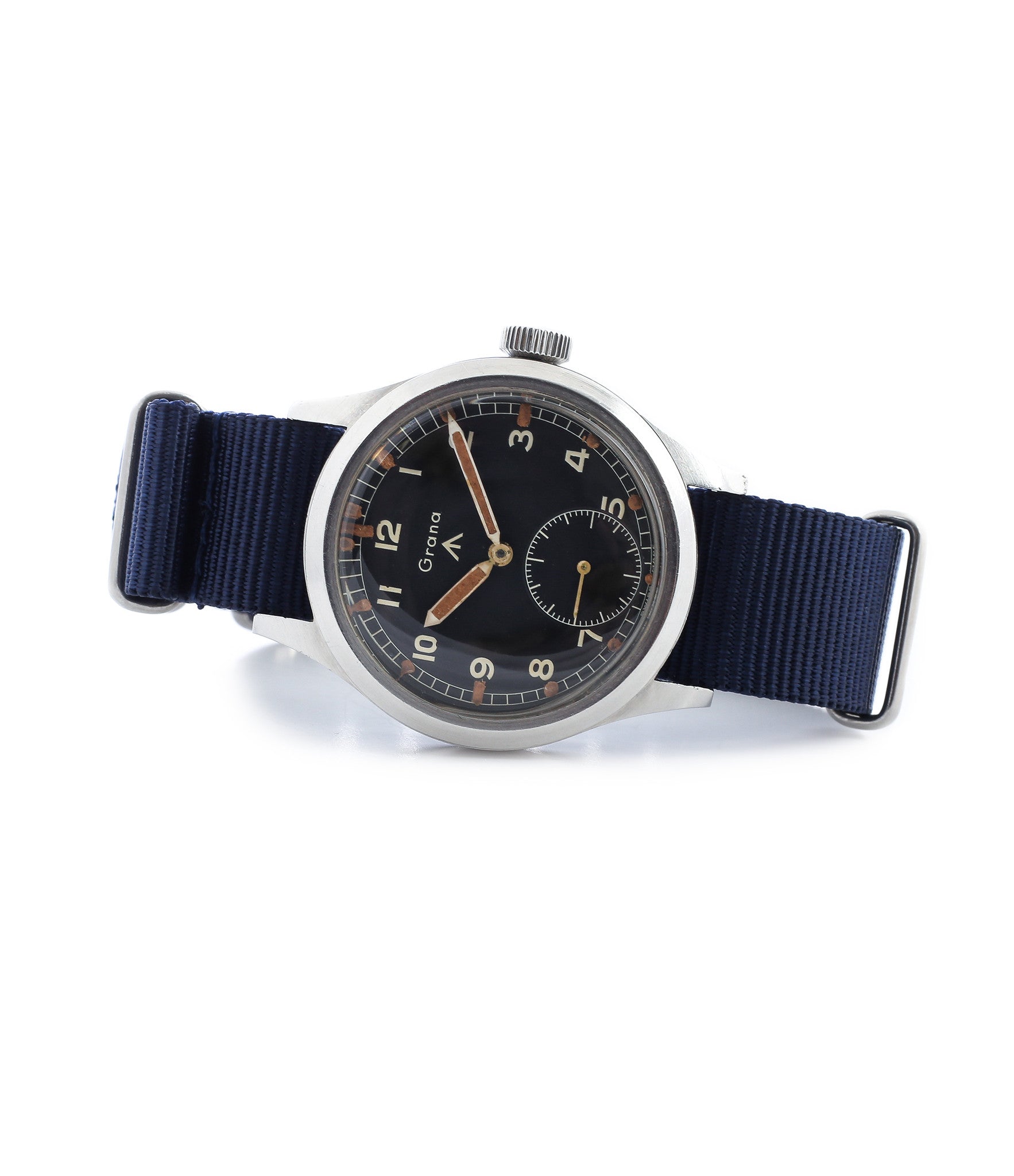 buy vintage Grana WWW military British MOD M18565 steel rare manul-winding black original dial watch for sale online WATCH XCHANGE London