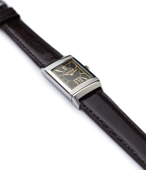 buy vintage Jaeger-LeCoultre Reverso stainless steel black unrestored dial with gold rare watch with authenticity guaranteed for sale online WATCH XCHANGE London