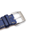 buy Kari Voutilainen unique piece watch Kaen with authetic white gold tang buckle on blue alligator strap with yellow stitchings