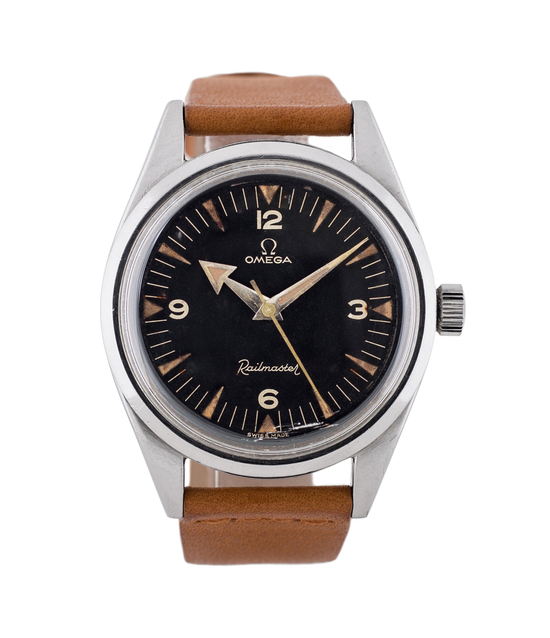 buy vintage Omega Railmaster CK 2914-1 first execution broad-arrow hands black dial antimagnetic rare watch for sale online WATCH XCHANGE London