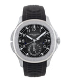 buy Patek Philippe Aquanaut Travel-time 5164A-001 steel pre-owned traveller automatic watch black dial dual time zone with box and papers for sale at WATCH XCHANGE London authenticity guaranteed