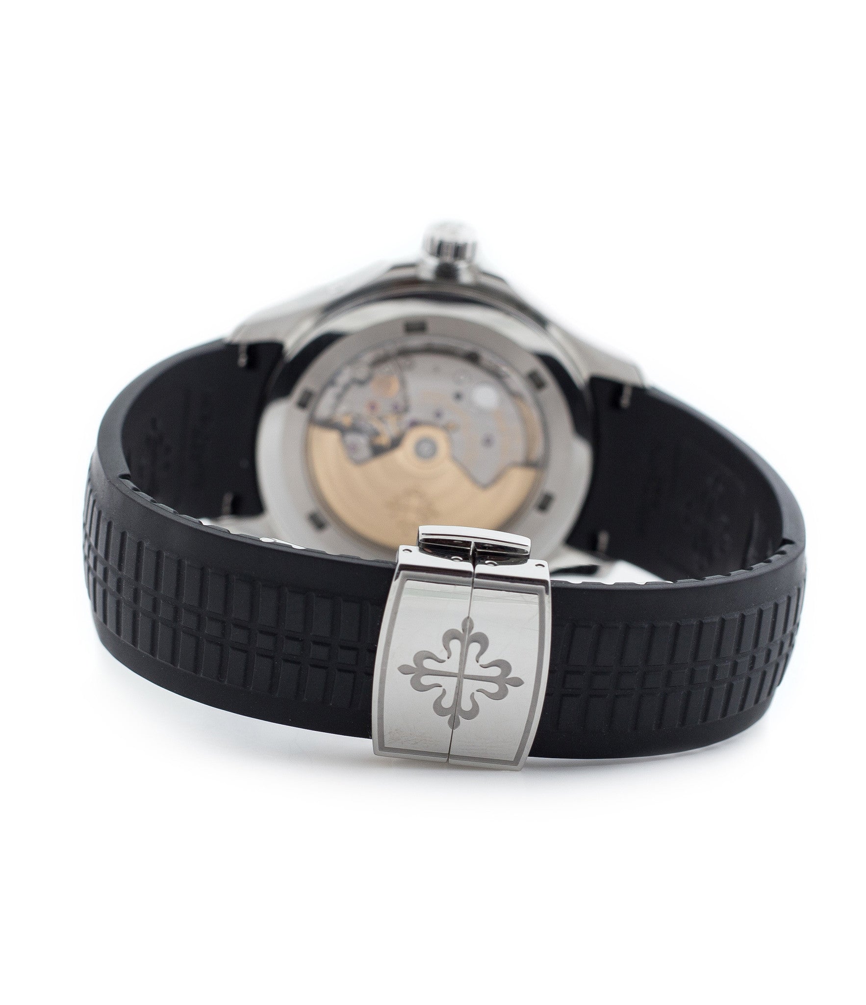 buy Patek Philippe Aquanaut Travel-time 5164A-001 steel pre-owned traveller automatic watch black dial dual time zone with box and papers for sale at WATCH XCHANGE London authenticity guaranteed
