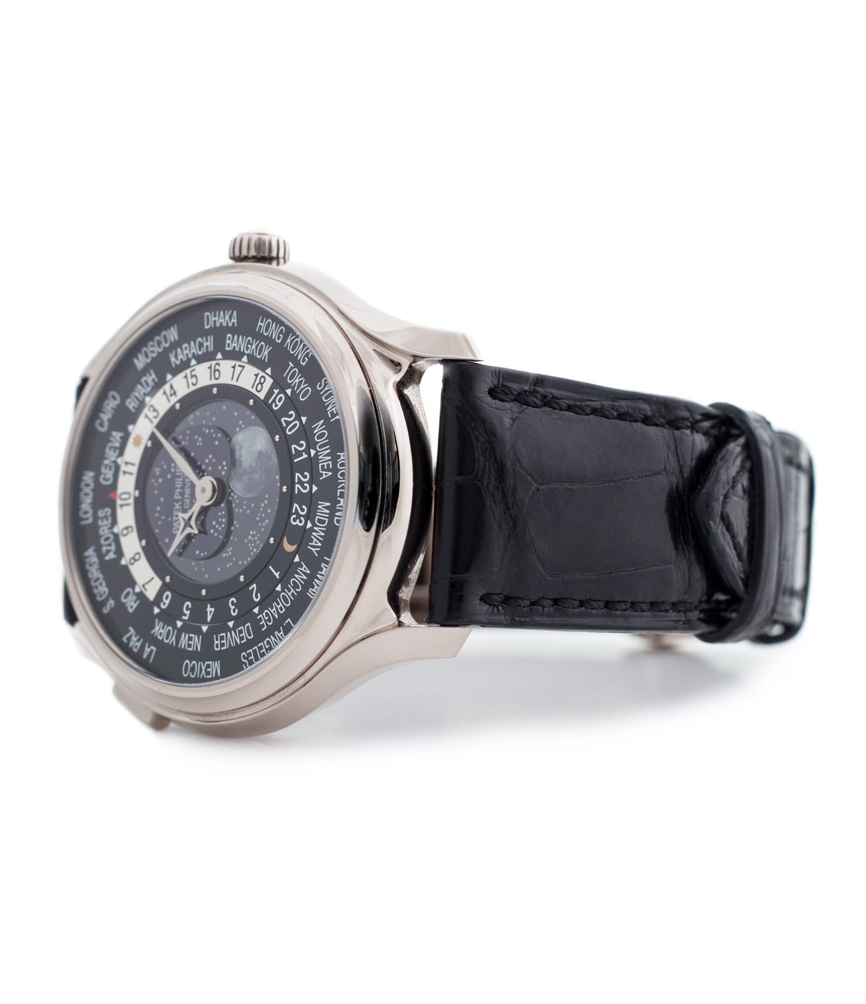 buy Patek Philippe Worldtime Moonphase 5575G rare 175th Anniversary white gold watch online with box, papers and manufacturer's warranty for sale online WATCH XCHANGE London