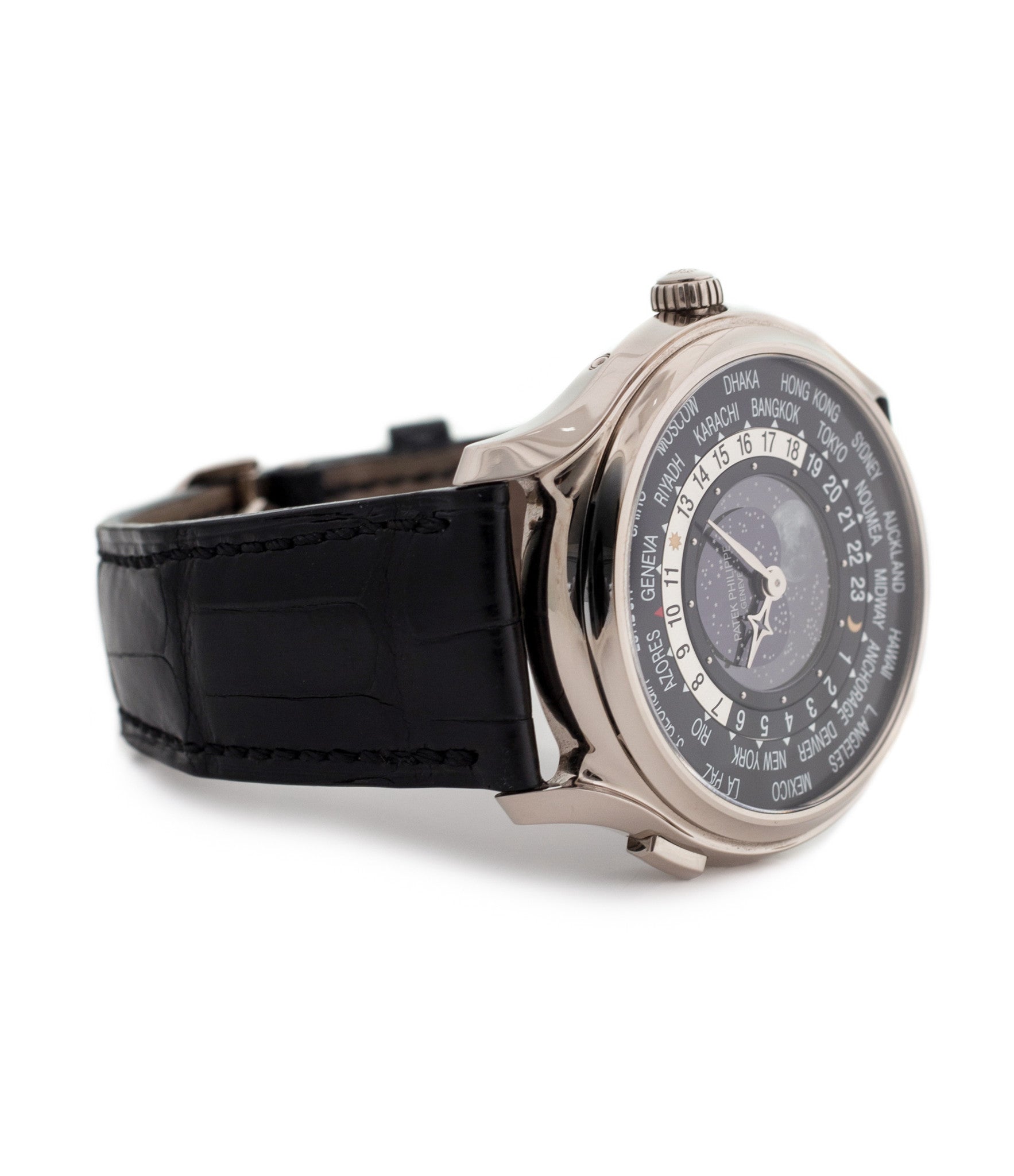 buy Patek Philippe Worldtime Moonphase 5575G rare 175th Anniversary white gold watch online with box, papers and manufacturer's warranty for sale online WATCH XCHANGE London