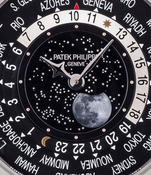 buy Patek Philippe Worldtime Moonphase 5575G rare 175th Anniversary white gold watch online with box, papers and manufacturer's warranty for sale online WATCH XCHANGE London
