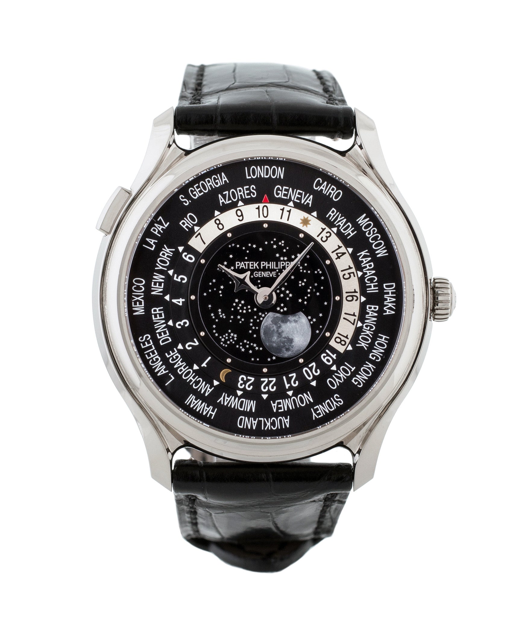 buy Patek Philippe Worldtime Moonphase 5575G rare 175th Anniversary white gold watch online with box, papers and manufacturer's warranty for sale online WATCH XCHANGE London
