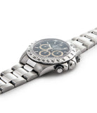 buy Rolex Cosmograph Daytona with Patrizzi dial 16520 stainless steel automatic Cal. 4030 authentic pre-owned luxury watch from 1995 with black dial and stainless steel Rolex bracelet with chronograph, chronometer, hours, minutes, sub-seconds