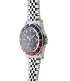 buy Rolex GMT Master with Tiffany dial 16750 stainless steel automatic Cal. 3075 vintage authentic pre-owned dress, sport luxury watch from 1984 with black dial and stainless steel Rolex bracelet with date, chronometer, gmt, hours, minutes, center seconds
