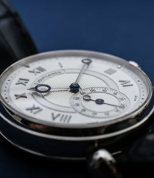 Kari Voutilainen Observatorie rare hand-made time-only white gold watch from independent watchmaker online for sale WATCH XCHANGE London with box and papers and blue hands and guilloche dial