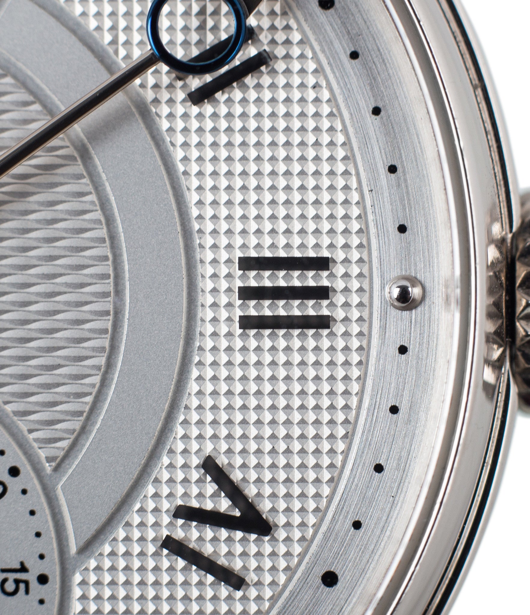 buy Voutilainen Observatorie rare hand-made time-only white gold watch from independent watchmaker online for sale WATCH XCHANGE London with box and papers and blue hands and guilloche dial and Roman numerals