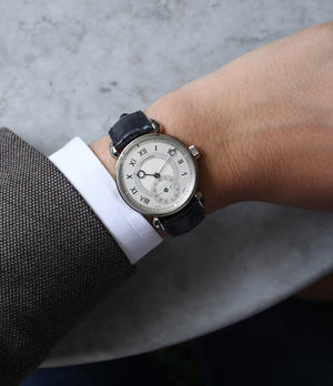 Kari Voutilainen Observatorie rare hand-made time-only white gold watch from independent watchmaker online for sale WATCH XCHANGE London with box and papers and blue hands and guilloche dial