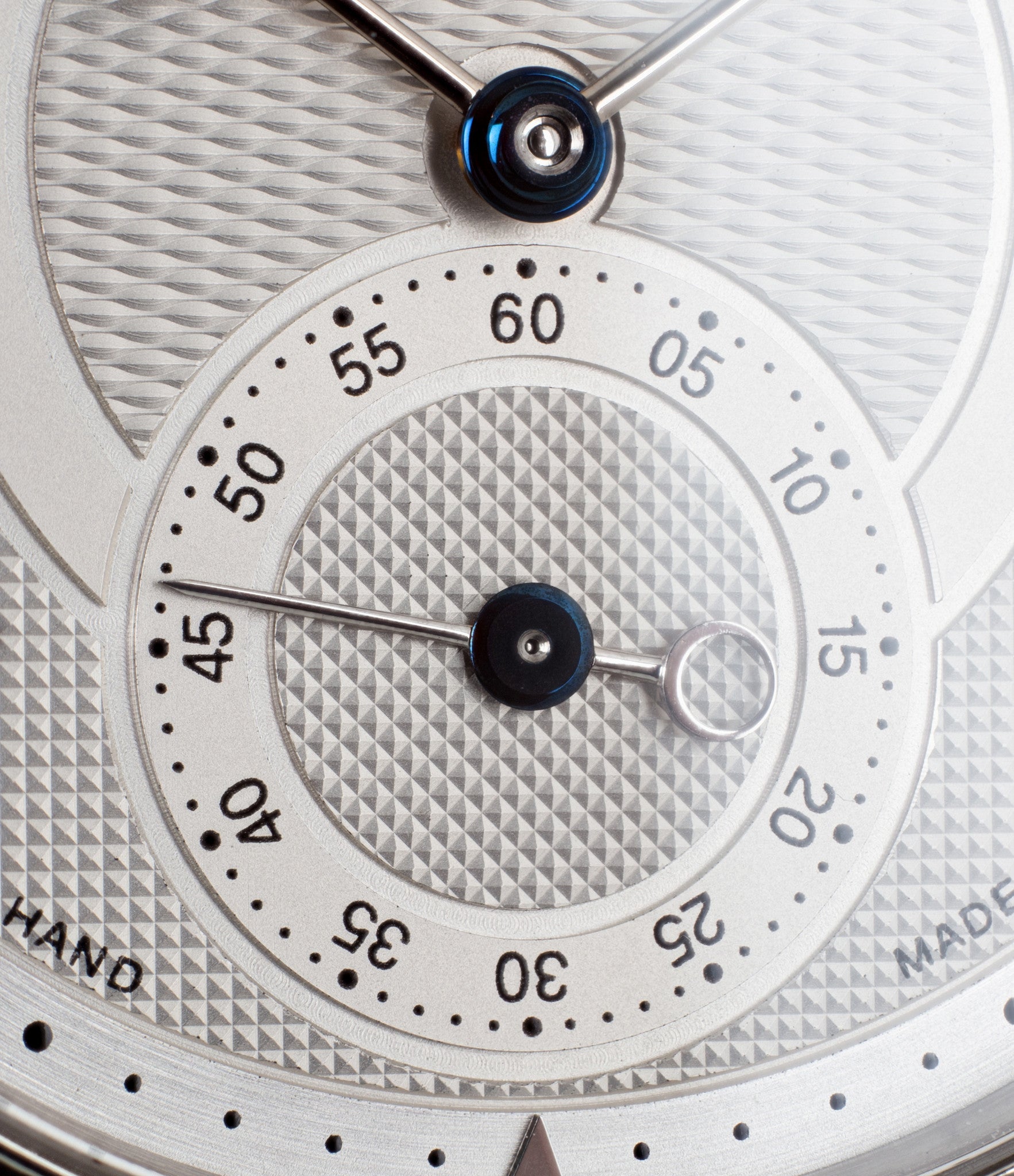 buy Voutilainen Observatorie rare hand-made time-only white gold watch from independent watchmaker online for sale WATCH XCHANGE London with box and papers and blue hands and guilloche dial sub-seconds dial