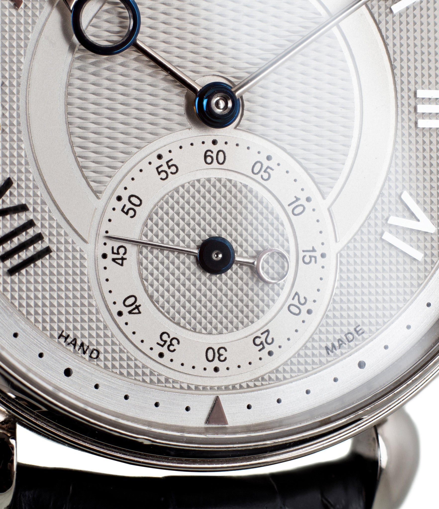 buy hand-made Kari Voutilainen Observatorie rare hand-made time-only white gold watch from independent watchmaker online for sale WATCH XCHANGE London with box and papers and blue hands and guilloche dial